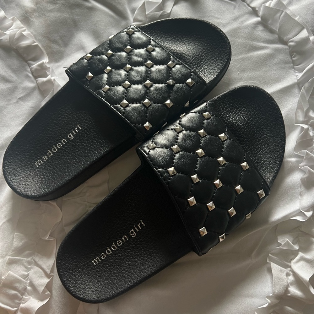 Madden Girl Flashh Studded Pool Slides